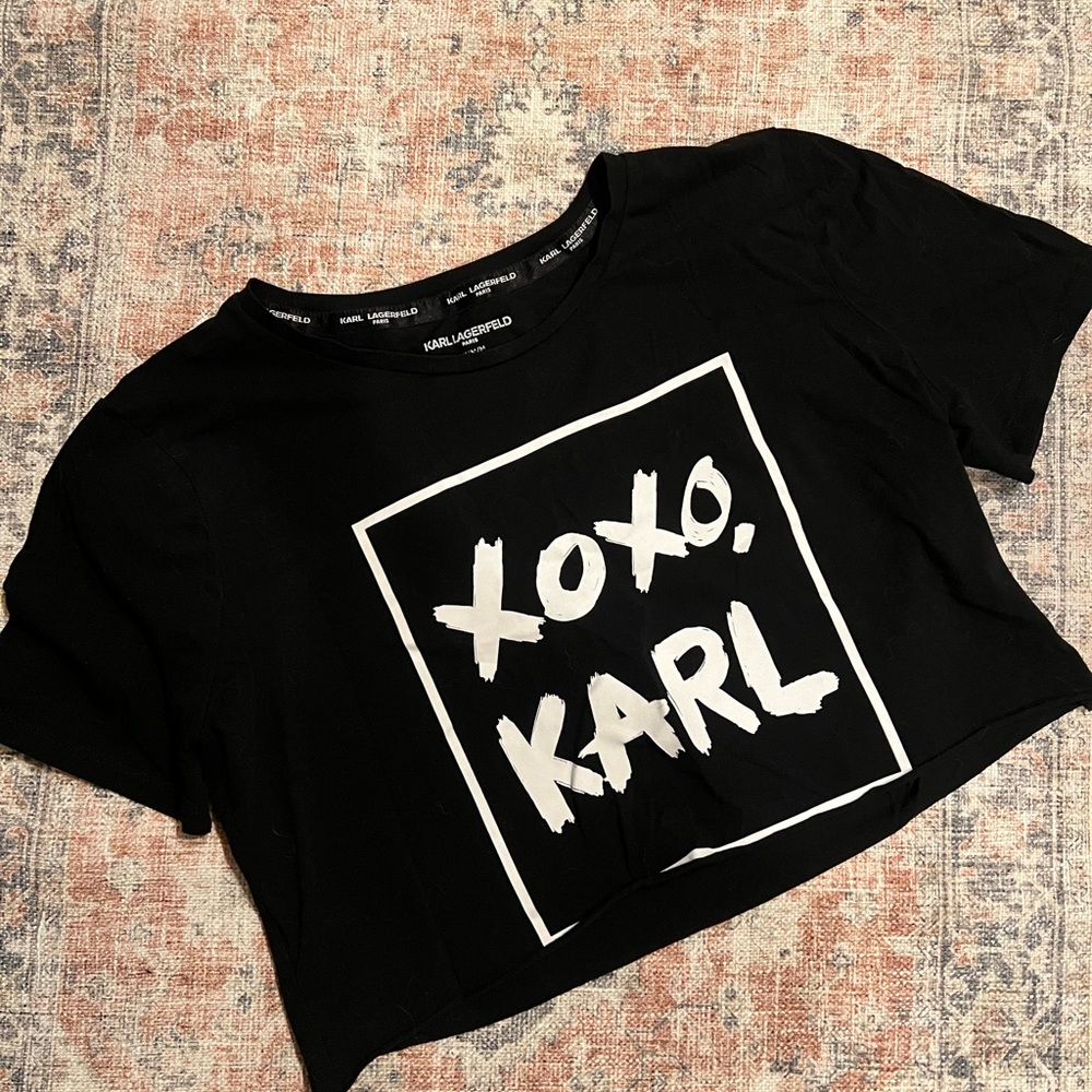 Karl Lagerfeld Black Graphic Crop T-Shirt Medium